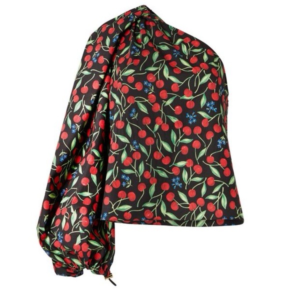 Carolina Herrera Black and Red Cherry Print Top - Picture 1 of 2